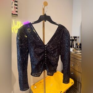 Elegant Black Lace V-Neck Blouse